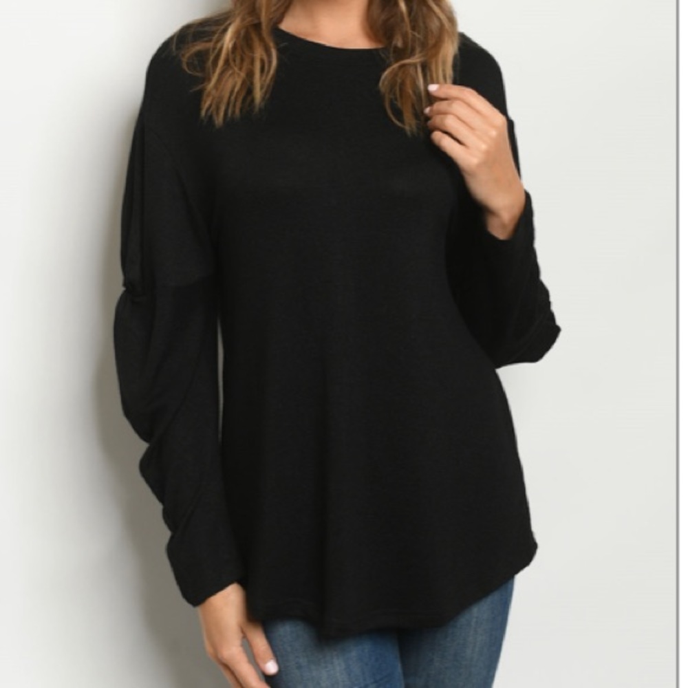 Black, Gathered Sleeve Tunic Top - Picture 10 of 13